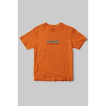 Summer Vibes Yazlık Kısa Kollu Kumsal Güneş Tasarımlı Minimal %100 Pamuk Bisiklet Yaka T-shirt Turuncu