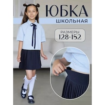 Lilidetki Kız Çocukları İçin Lacivert Pileli Lastik Bel Okuldaki Etek Kız Çocukları İçin Lacivert Pileli, Lastik Bel Ok Mavi