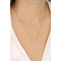 Beyaz Taşlı Büyük Kalpli Gümüş Kolye Rose Gold