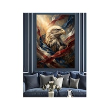 Amerikan Bayraklı Vakur Kartal Başı Yağlı Boya Dokulu Kanvas Tablo Canvas Tablosu