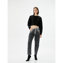 Koton Crop Kazak Örgü Bisiklet Yaka Saç Örgüsü Dokulu Siyah 4wak90411ht 4WAK90411HT999 Siyah