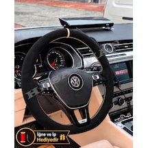 Vw Polo 6c Dikme Direksiyon Kılıfı Full Alcantara Süet Bej Yüzük Ve Bej Dikiş 2014-2017 Siyah