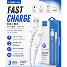 Carboon V-53 3mt Usb To Type-c 67w Şarj Kablosu Şarj Data Kablosu Carboon V-53 3mt Usb To Type-c 67w Şarj Kablosu Şarj Data Kablosu