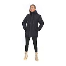Spor Kadınpolarlı Kürklü Su Ve Rüzgar Geçirmez Kapüşonlu Mont Parka-117 Lacivert