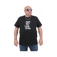 Starbattal Erkek Büyük Beden Sıfır Yaka Tişört Cool Boys 24125 Sıyah-Sıyah Siyah