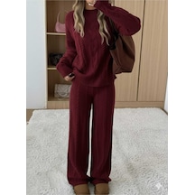 Sayzen Your Shine Saç Örgülü Kazak Pantolon Triko Takim Systkm01 Bordo