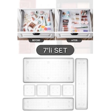 Meleni Home 7 Parça Modüler Organizer Set - Kozmetik Aksesuar Düzenleyici Şeffaf