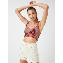 Koton Askılı Crop Atlet Bordo Desenli 2sak30107pw 2SAK30107PW04H