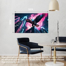 Kartal Fütüristik Bir Şehirde Neon Parıltı Stili 04 Çerçevesiz 50x30 Cm Pvc Tablo