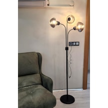 Zambak 3 Lü Siyah Tasarım Metal Ayaklı Lambader 2044f Oturma Odası-salon Lambader Çok Renkli