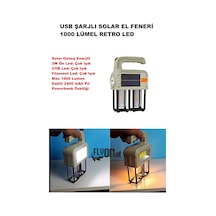 Solar Güneş Enerjili Şajlı El Feneri,fonksiyonlu Filament,cob Ve 3w Ön Led Powerbank Özelikli Lamba Krem - Siyah