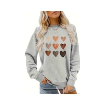 Medinenur Kalp Baskılı 2 İplik Şardonlu Bisiklet Yaka Sweatshirt Gri