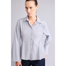 Defacto Regular Fit Kareli Gofre Dokulu Geniş Uzun Kollu Gömlek H9494ax26aube789 Mavi-be789