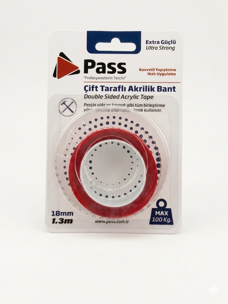Pass Vhp Çi̇ft Taraflı Akri̇li̇k Bant Si̇li̇konlu 18 mm X 1.3 Metre