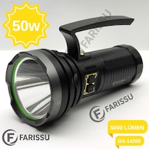 Gold Silver Gs-14200 Profesyonel Şarjlı El Feneri 50w 5000 Lümen - Powerbank Özellikli Siyah
