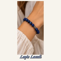 Lapis Lazuli Taşı Bileklik 8 Mm, Unisex, Elastik Çok Renkli