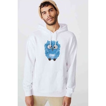 Mavi Sevimli Baykuş Baskılı Beyaz Erkek Sweatshirt (534784804)