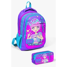 Coral High Kids Mor Pembe Mavi Simli K-pop Desenli 2'li Okul Çanta Seti - Kız Çocuk Pembe Mavi K-pop