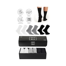 Bambu Erkek Soket Uzun Düz Siyah-beyaz-gri Renk Çorap Dikişsiz Premium Kutulu 6'lı / Hediyelik Beyaz - Gri - Siyah