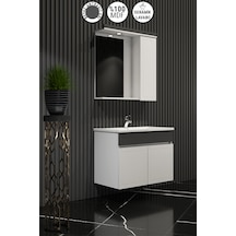 Çuha 55 Cm Beyaz-antrasit Gri Mdf Pk-109 Asma Banyo Dolabı Takımı Beyaz - Antrasit