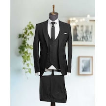 Beystil Sivri Yaka Siyah Takım Elbise Bezayak - Slim Fit Siyah