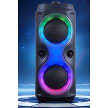 Thentech Çift Hoparlörlü Bluetooth 5.0 Bağlantılı Güçlü Ses Uzun Süre Şarj Süresi Kaliteli Ses Rgb Ledli Siyah