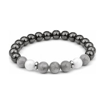 Alnis Atelier Hematit, Ay Taşı ve Jasper Doğal Taş Kadın Erkek Bileklik - 8 mm, Elastik