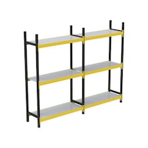 3 Katlı Duble Midi Rack - Ekonomik Depo,arşiv, Kiler Rafı Siyah-turuncu-46x180 Cm-100 Cm Çok Renkli
