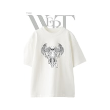 Thewert Motorcu Melek Tasarım Baskılı Ünisex Beyaz Oversize T-shirt
