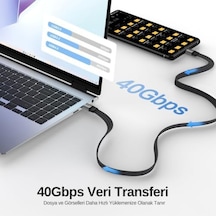 Usb 4.0 40gbps Flat Usb C Veri Kablosu, 240w Usb C Şarj Kablosu, 8k 60hz 4k 240hz 2k 360hz Thunderbolt 4 Görüntü Kablosu, Macbook, Monitör, Docking İstasyonu, İphone İle Uyumlu - 1.2 Metre