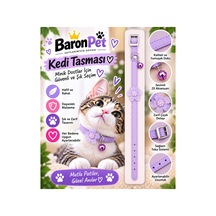 Kedi Tasması Lila Deri Çiçek Detaylı Zilli Ayarlanabilir Boyun Tasması