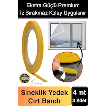 4 Mt Güçlü Premium Sineklik Yedek Cırt Bant Pencere Kapı Yapışkanlı Tül Sinek Perdesi Bandı 3 Adet