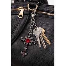 Gotik Kırmızı Renk Detaylı Metal Anahtarlık Unisex Aksesuar