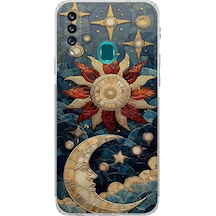 Printify Samsung Galaxy A20s İle Uyumlu Vitray Sol Ve Luna Tasarımlı Şeffaf Silikon Kılıf Şeffaf