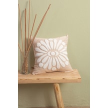 Bohem Özel Tasarım Punch Panç Desen Kare Dekoratif Kırlent Kılıfı 43x43 cm Boho Bej
