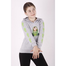 Toontoy Kız Çocuk Billie Eilish Baskılı Sweatshirt Gri Melanj