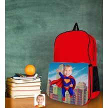 Bk Gift Kişiye Özel Süper Kahraman Tasarımlı Kırmızı Okul Çantası-3
