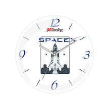 Elon Musk Spacex Füze Roket Çap 30cm Sessiz Akar Bombeli Gerçek Cam Duvar Saati Çok Renkli
