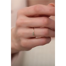 14 Ayar Altın Üç Taşlı Minimal Yeşil Yüzük Sarı Altın