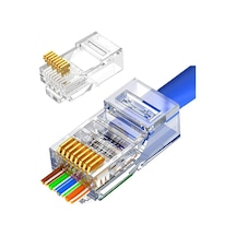 Koodmax - 50 Adet - 3u" 3 Micron Gold Plated Cat6 Ez Rj45 Yeni Nesil Delikli Konnektör Uç Jack