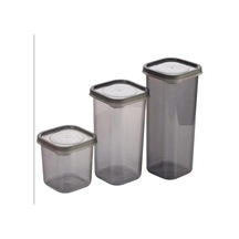 3 Adet 3 Boy Plastik Kavanoz Saklama Kabı Kapaklı Kare Model Şeffaf