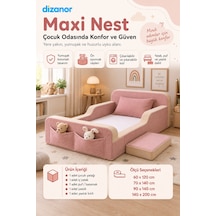 Dizanor Yeni Nesil Maxi Nest %100 Sünger Ve Yıkanabilir Fermuarlı Kumaşa Sahip Bebek, Çocuk Ve Genç Montessori Karyola Baza Ve Başlık Yatağı Seti - Pembe - Bej - 90 X 190