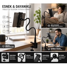 Hometech Alfa 10xm 10.1'' Uyumlu 360 Dönebilen Esnek Masa Kenarı Tablet Ve Telefon Tutucu Stand