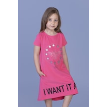 Toontoy Kız Çocuk I Want It All Baskılı Elbise Fuşya