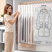 Honeybeeshop 8 Uzun Tarz 8li Asılı Vakum Depolama Çantası Giysi Ceket Takım Elbise İçin Gardırop Düzenleyici Seyahat Seti 4 Uzun 4 Kısa Beyaz Şeffaf