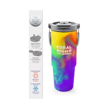 Coral High Renkli Desenli Pipetli Ve Direkt İçim Çelik Termos 900 Ml 38738 Mor