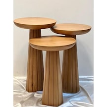 Simillo Wood Wooden 3 Lü Set Fitilli Mantar Yan Sehpa Modern Koyu Ceviz Renkli Fiskos Koyu Ceviz