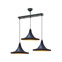 S Retro Siyah Içi Sarı Metal Sarkıt Avize 3lü Sıralı Masa Üstü 60 Cm Siyah