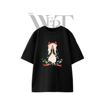 Thewert Yoga Frog Tasarım Baskılı Ünisex Siyah Oversize T-shirt