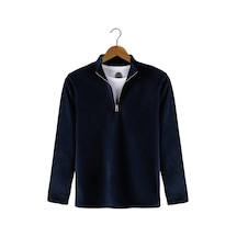 Lacivert Yarım Fermuarlı Regular Kalıp Dik Yaka Polar Sweatshirt Lacivert